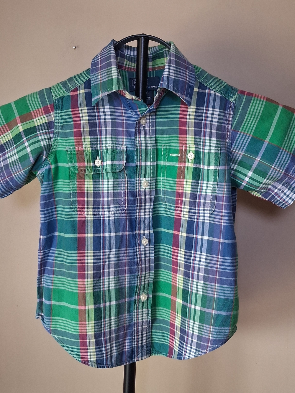 Polo By Ralph Lauren Boy's Plaid Short Sleeve Button Up Shirt; Size 3T
